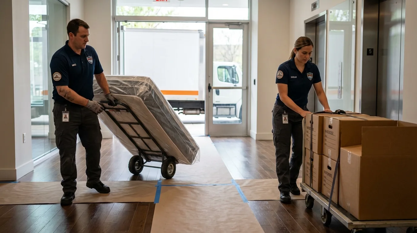 Professional apartment movers loading elevator in Hiawatha, IA