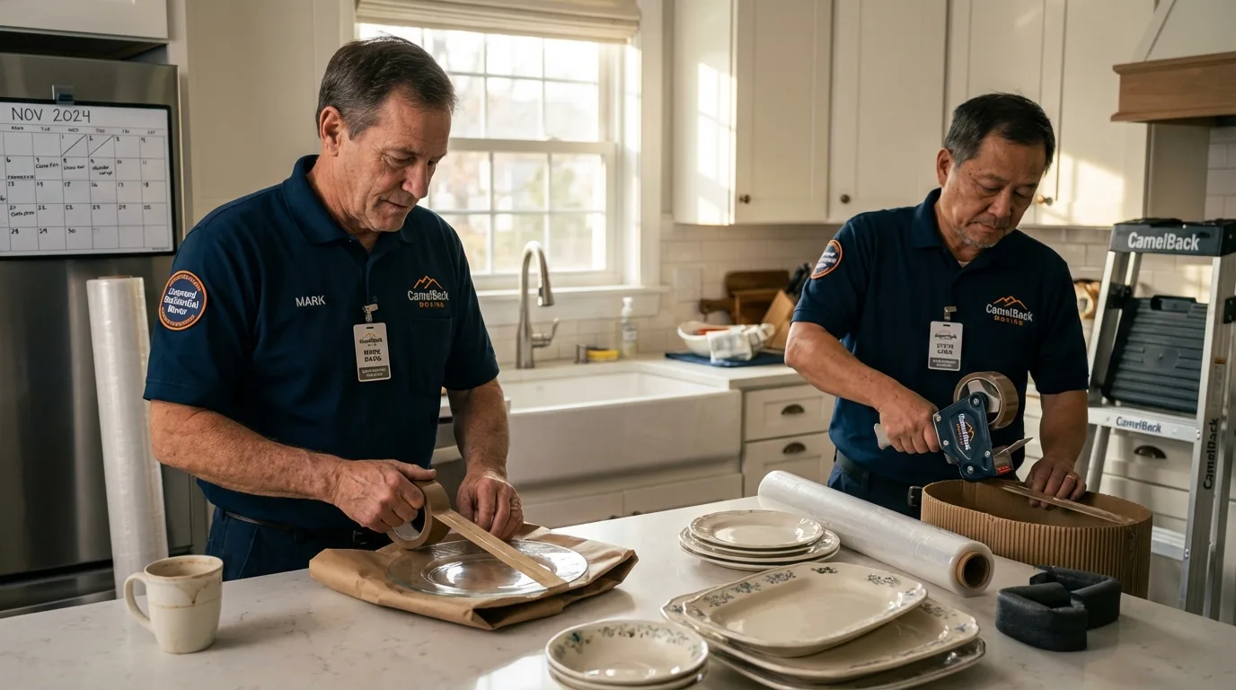 Professional crew packing kitchen dishware in Hiawatha, IA